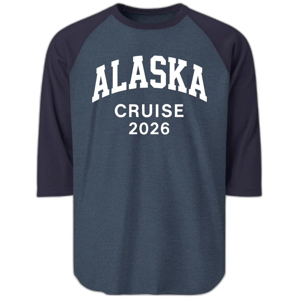 Alaska Cruise 2026 Adventure Raglan 3/4 Sleeve in Heather Denim Navy