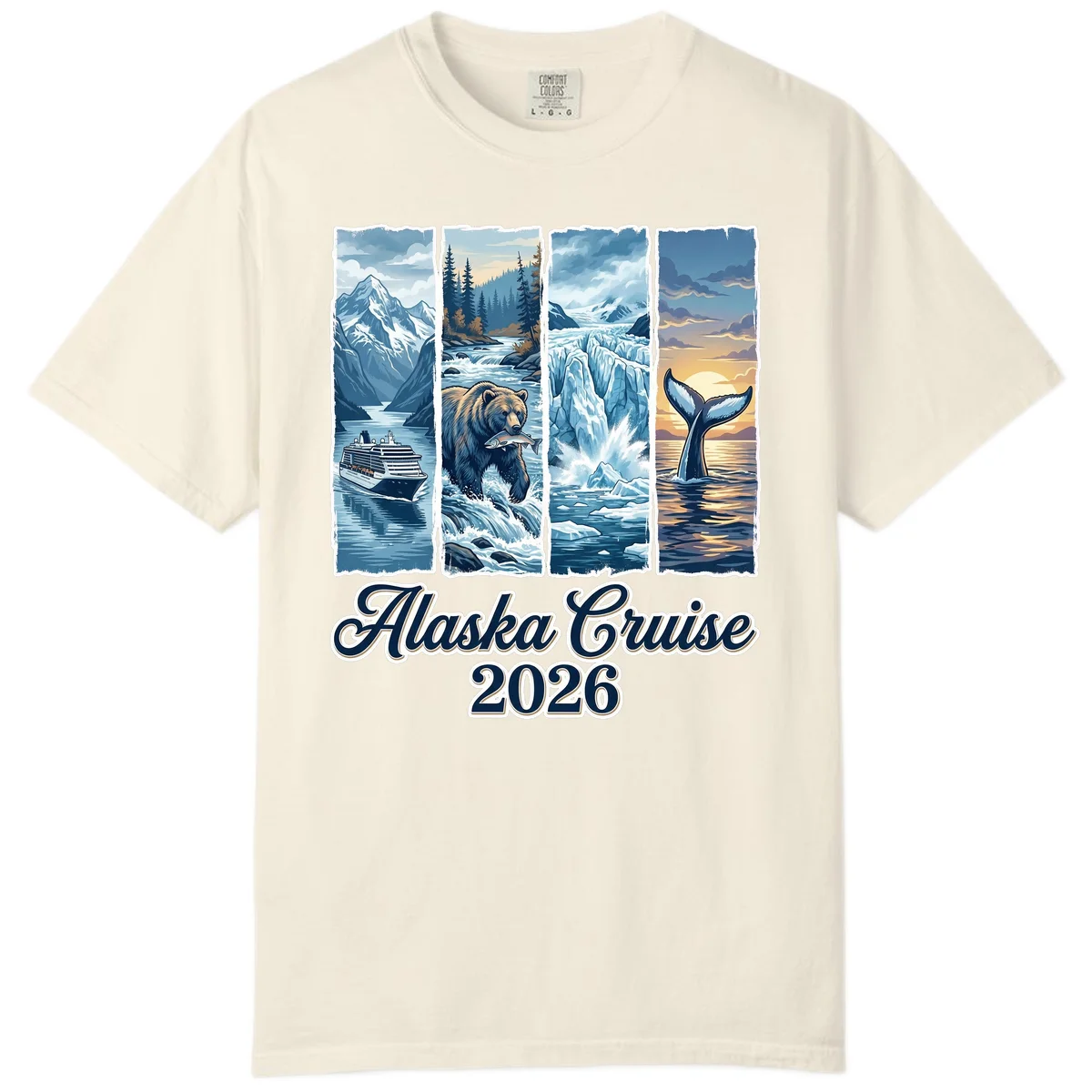 Alaska Cruise 2026 Scenic Adventure Collage Comfort Color Tee in Ivory