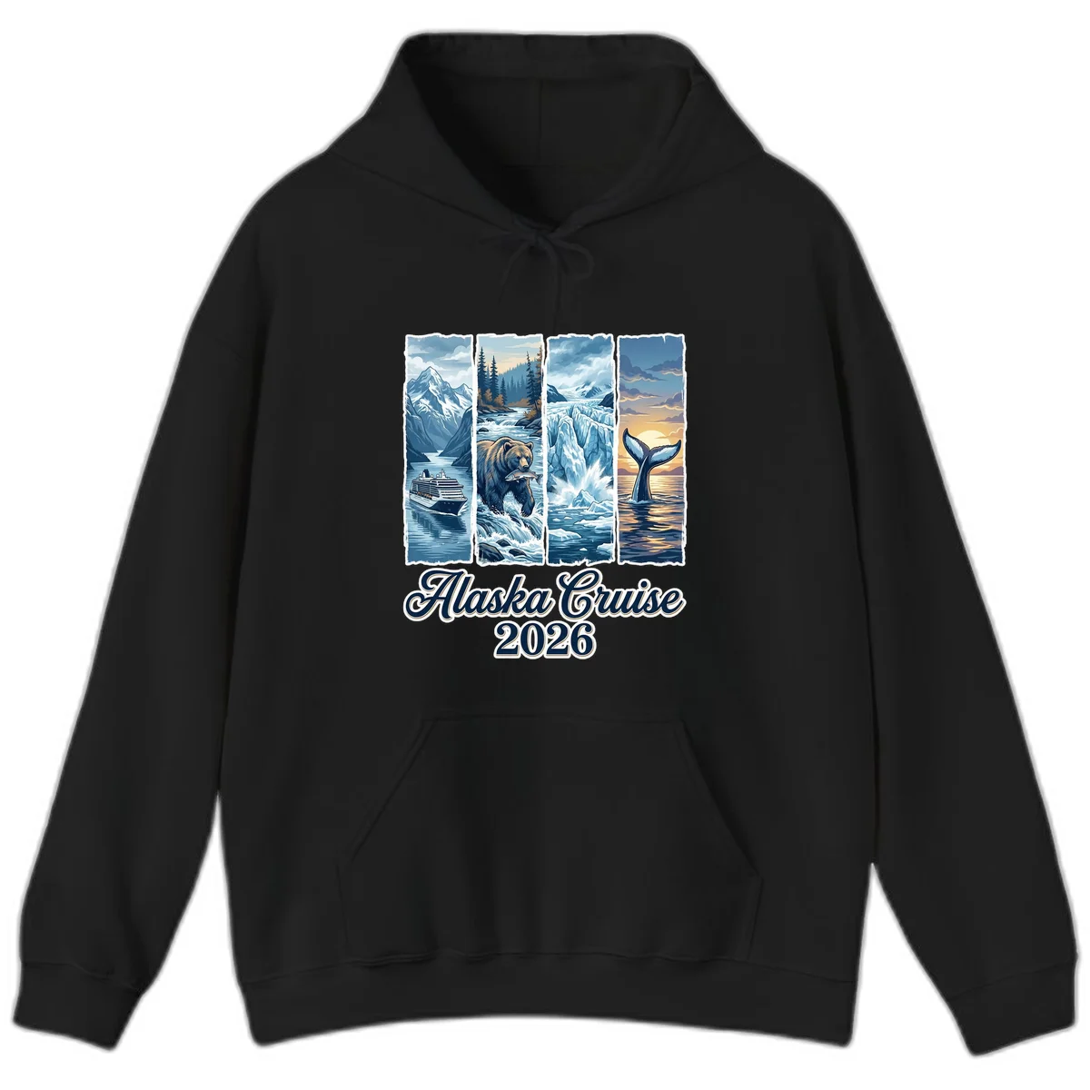 Alaska Cruise 2026 Scenic Adventure Collage Hoodie in Black