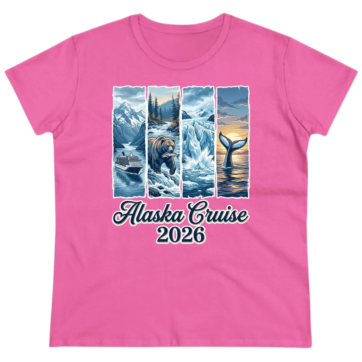 Alaska Cruise 2026 Scenic Adventure Collage Ladies Tee in Azalea