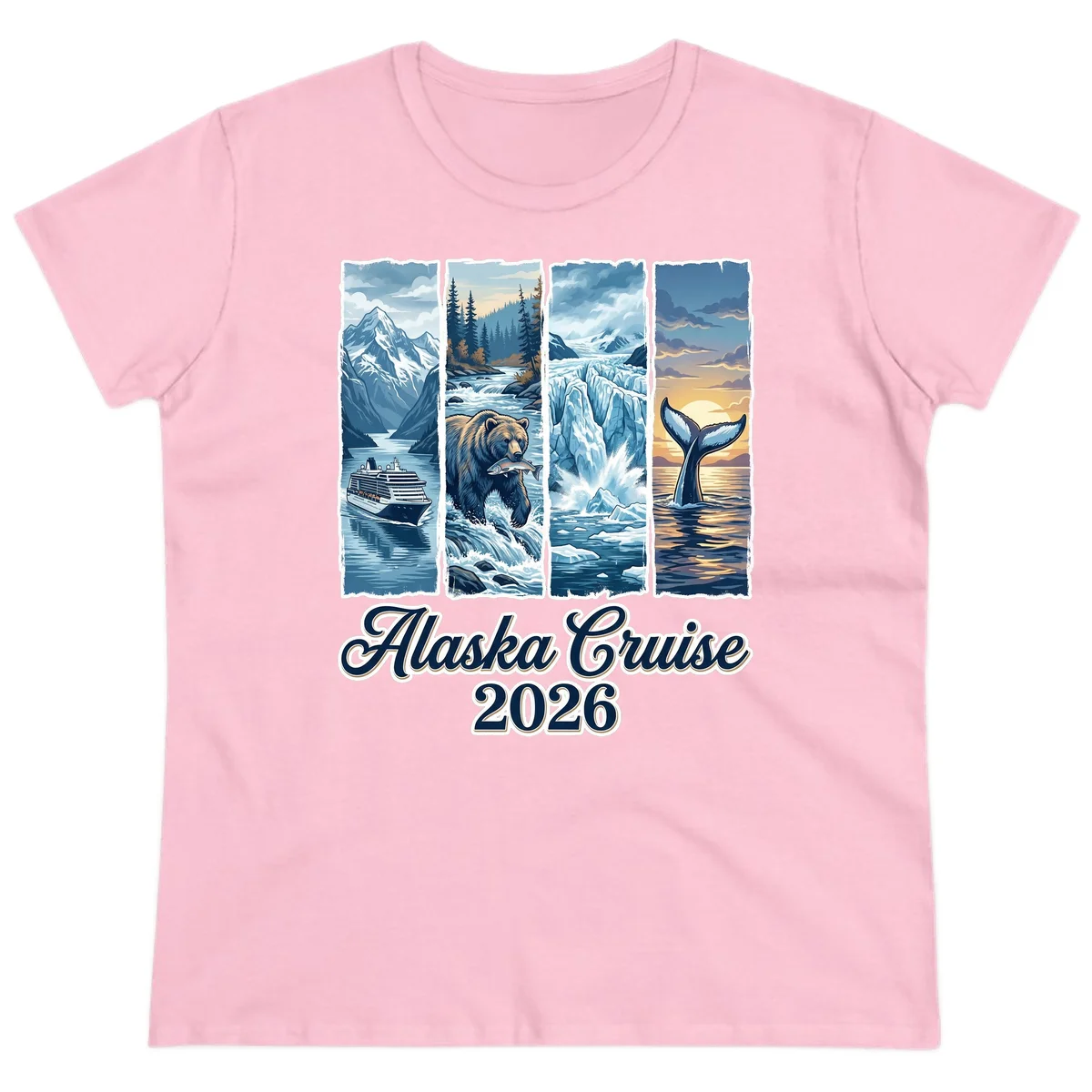 Alaska Cruise 2026 Scenic Adventure Collage Ladies Tee in Light Pink