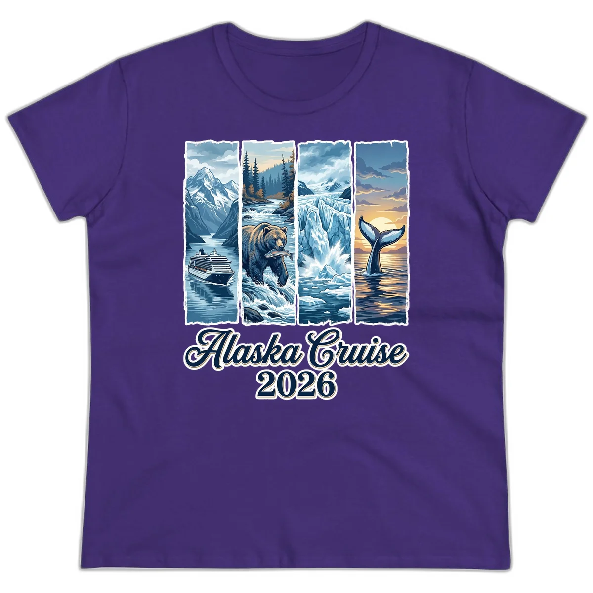 Alaska Cruise 2026 Scenic Adventure Collage Ladies Tee in Purple