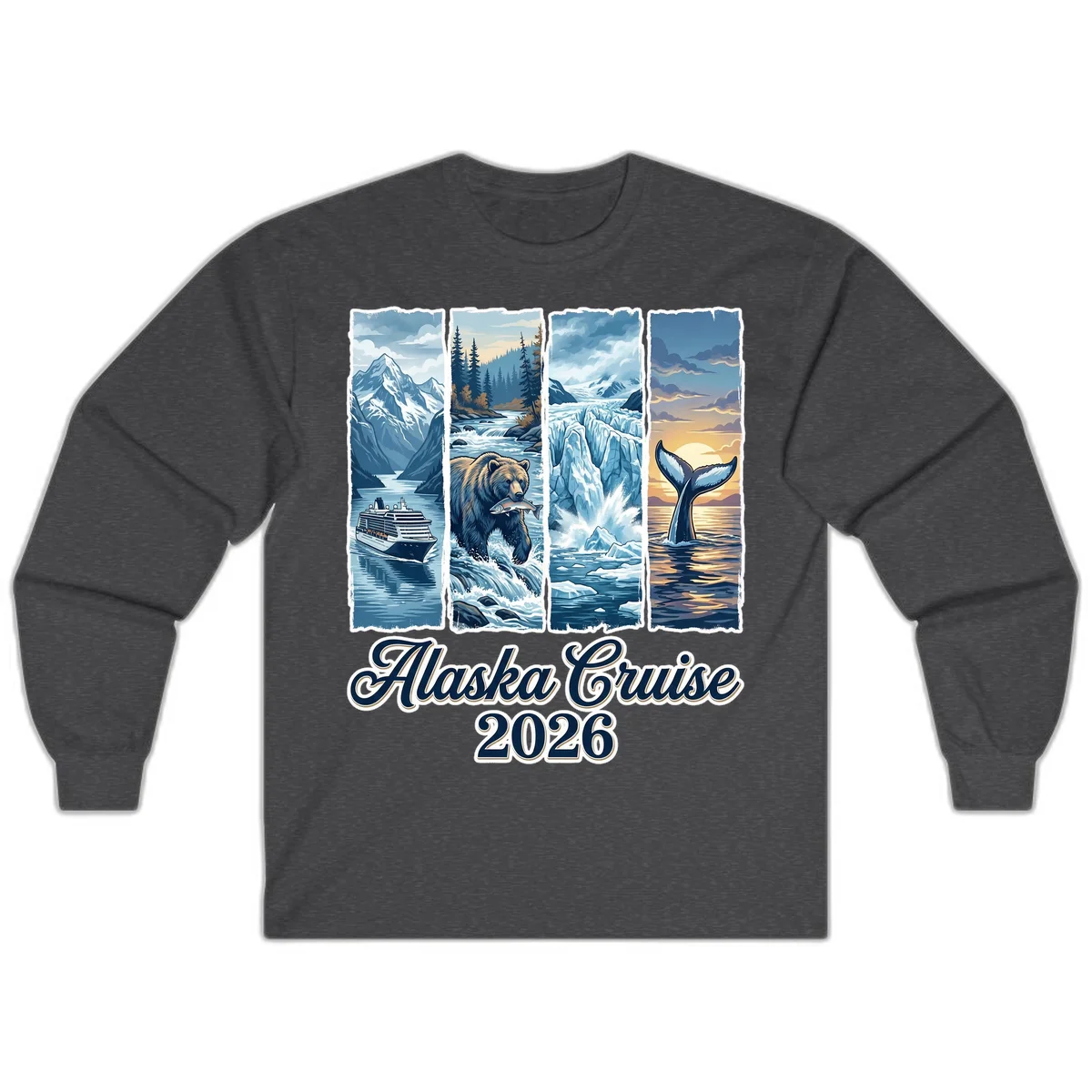 Alaska Cruise 2026 Scenic Adventure Collage Long Sleeve Tee in Dark Heather