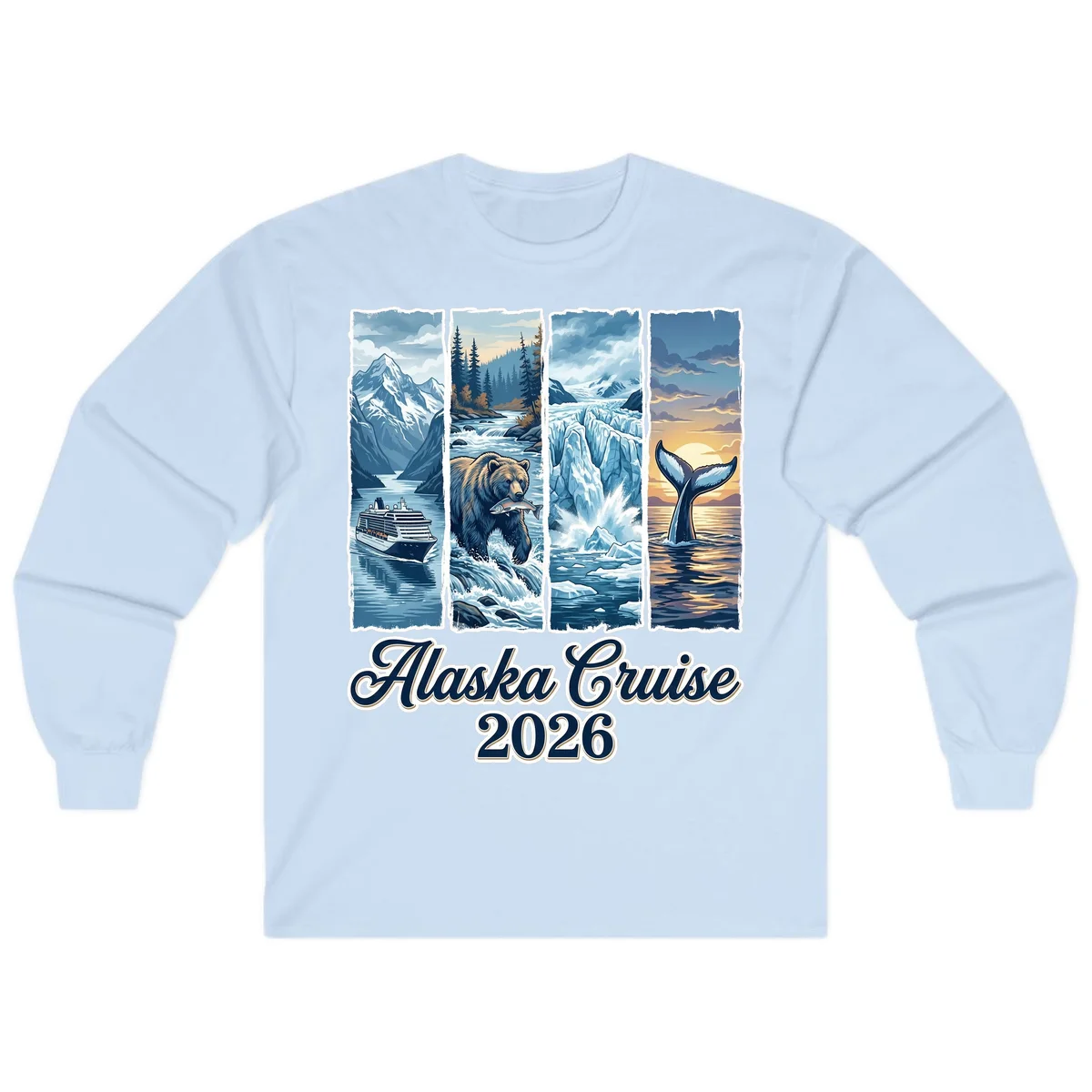 Alaska Cruise 2026 Scenic Adventure Collage Long Sleeve Tee in Light Blue