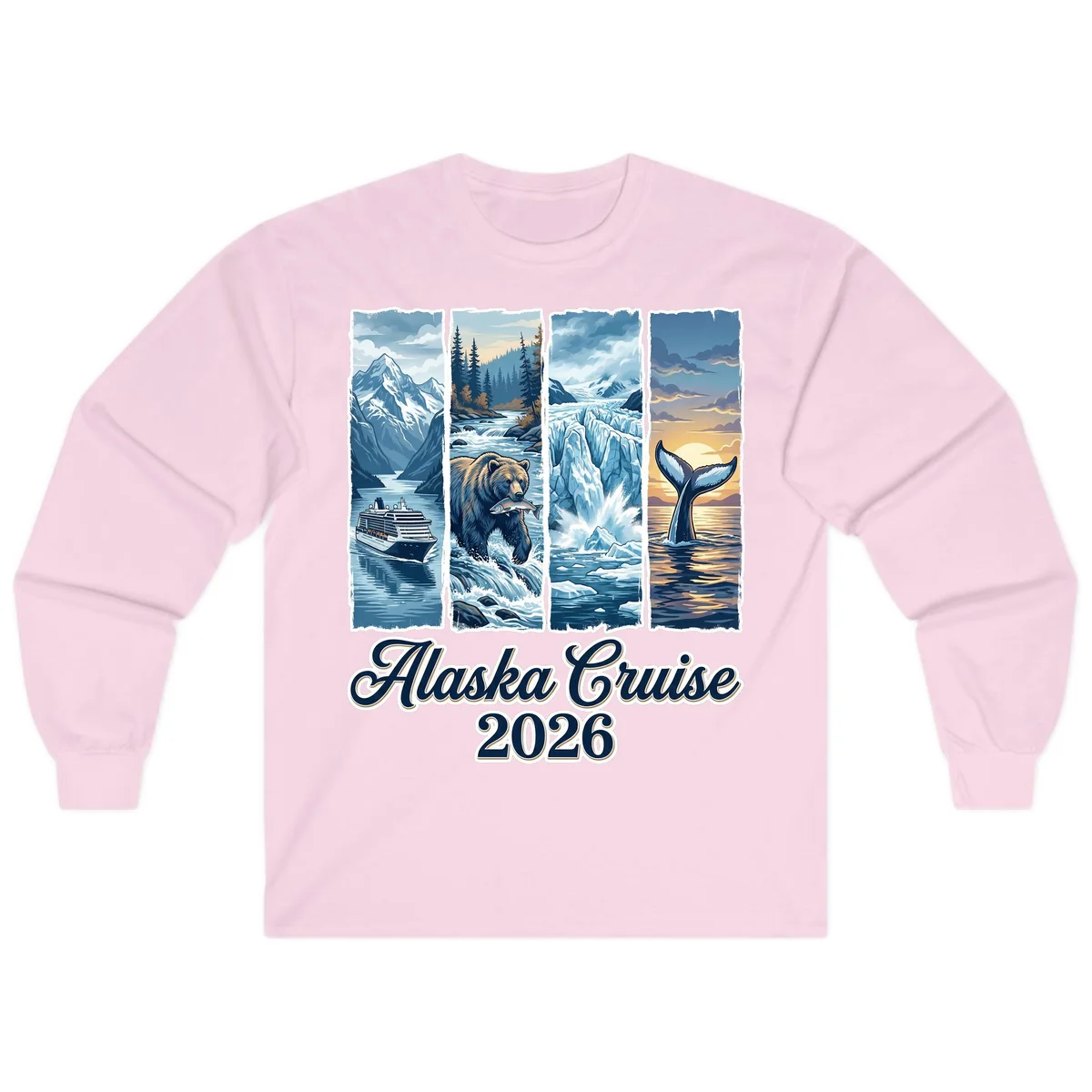 Alaska Cruise 2026 Scenic Adventure Collage Long Sleeve Tee in Light Pink