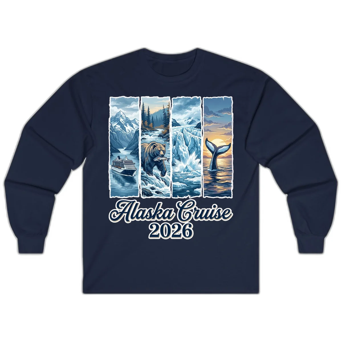 Alaska Cruise 2026 Scenic Adventure Collage Long Sleeve Tee in Navy