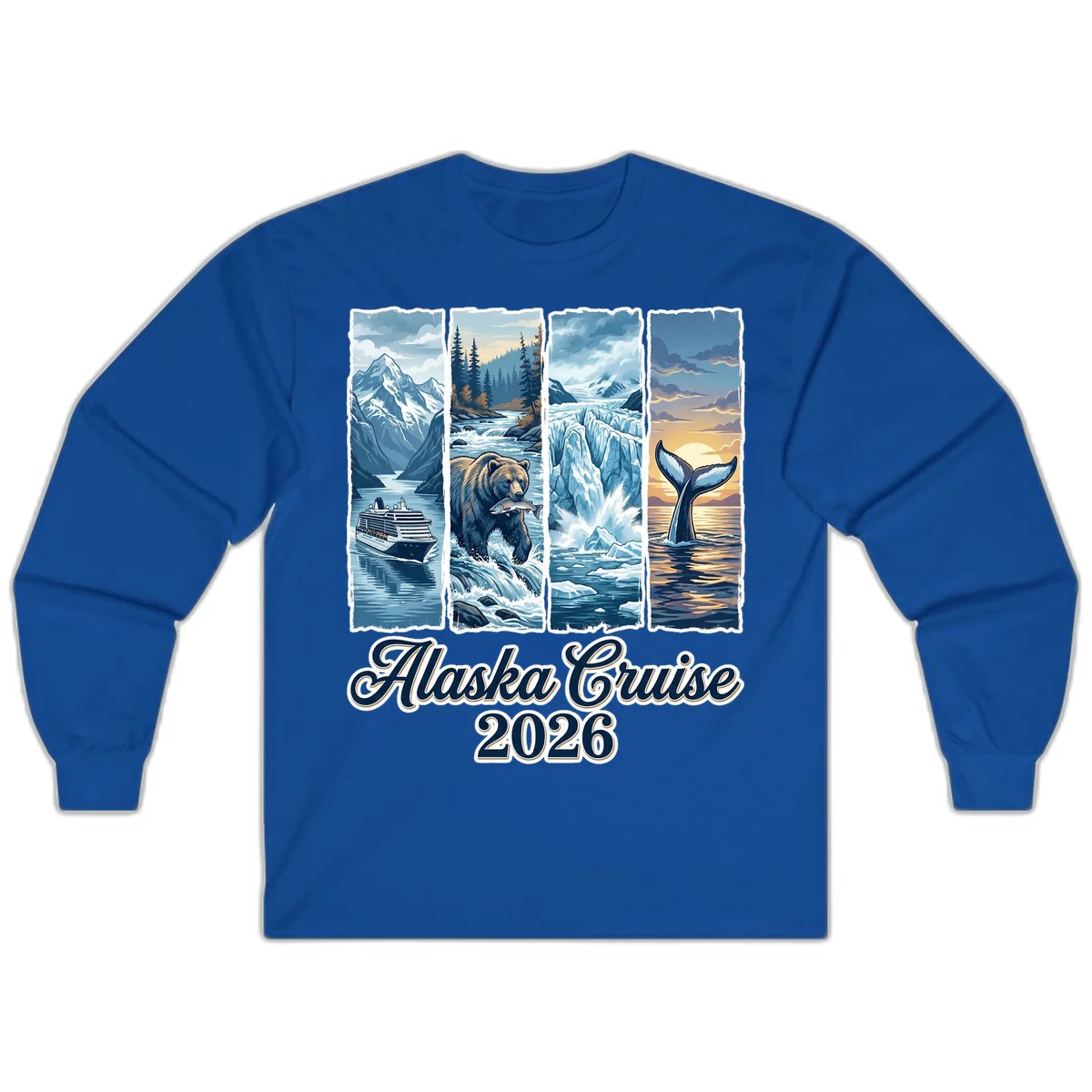 Alaska Cruise 2026 Scenic Adventure Collage Long Sleeve Tee in Royal