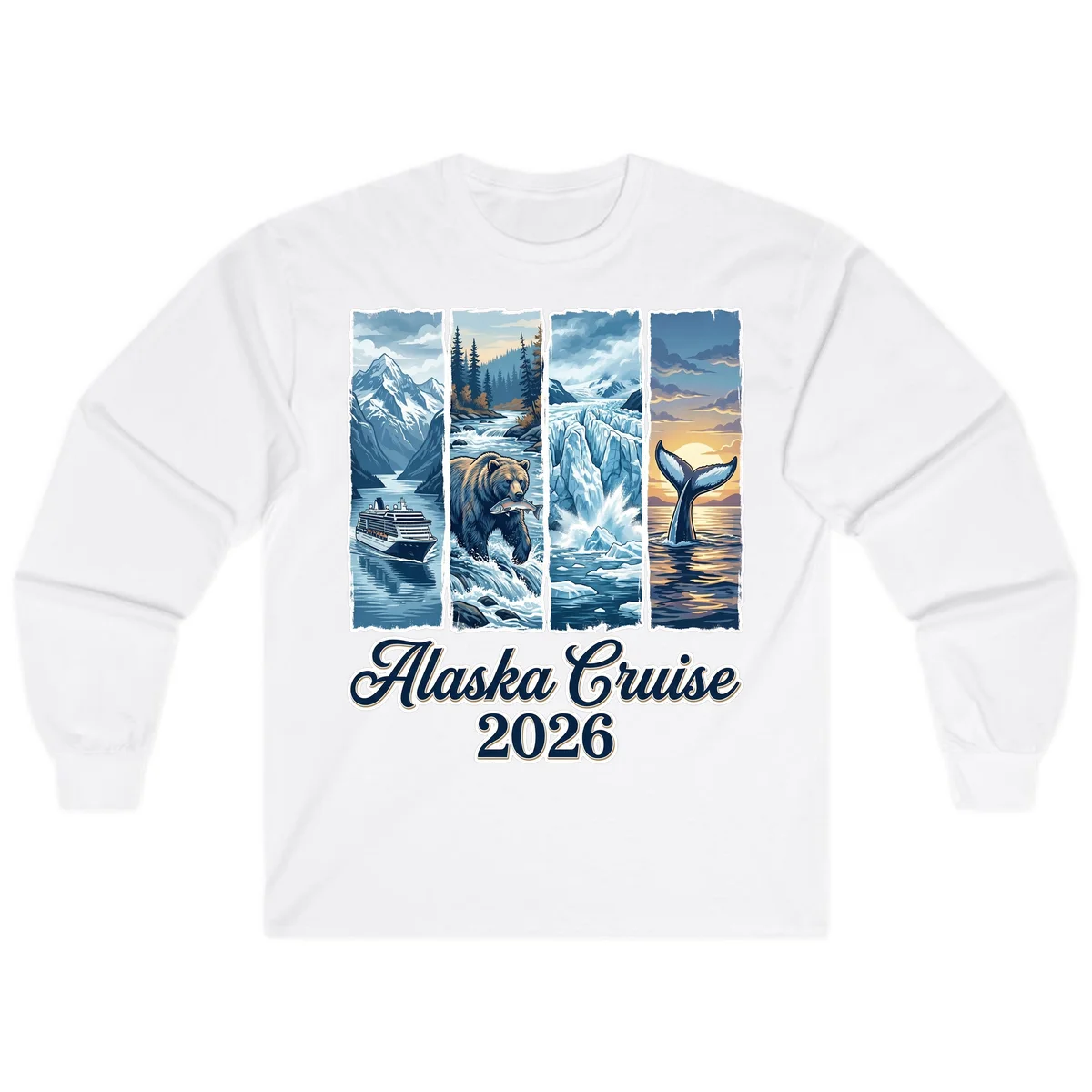 Alaska Cruise 2026 Scenic Adventure Collage Long Sleeve Tee in White