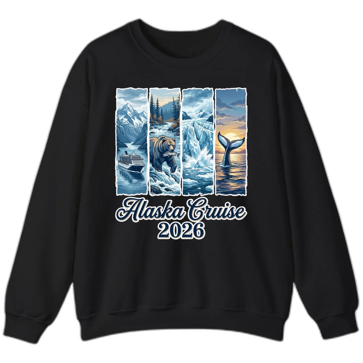 Alaska Cruise 2026 Scenic Adventure Collage Sweatshirt in Black