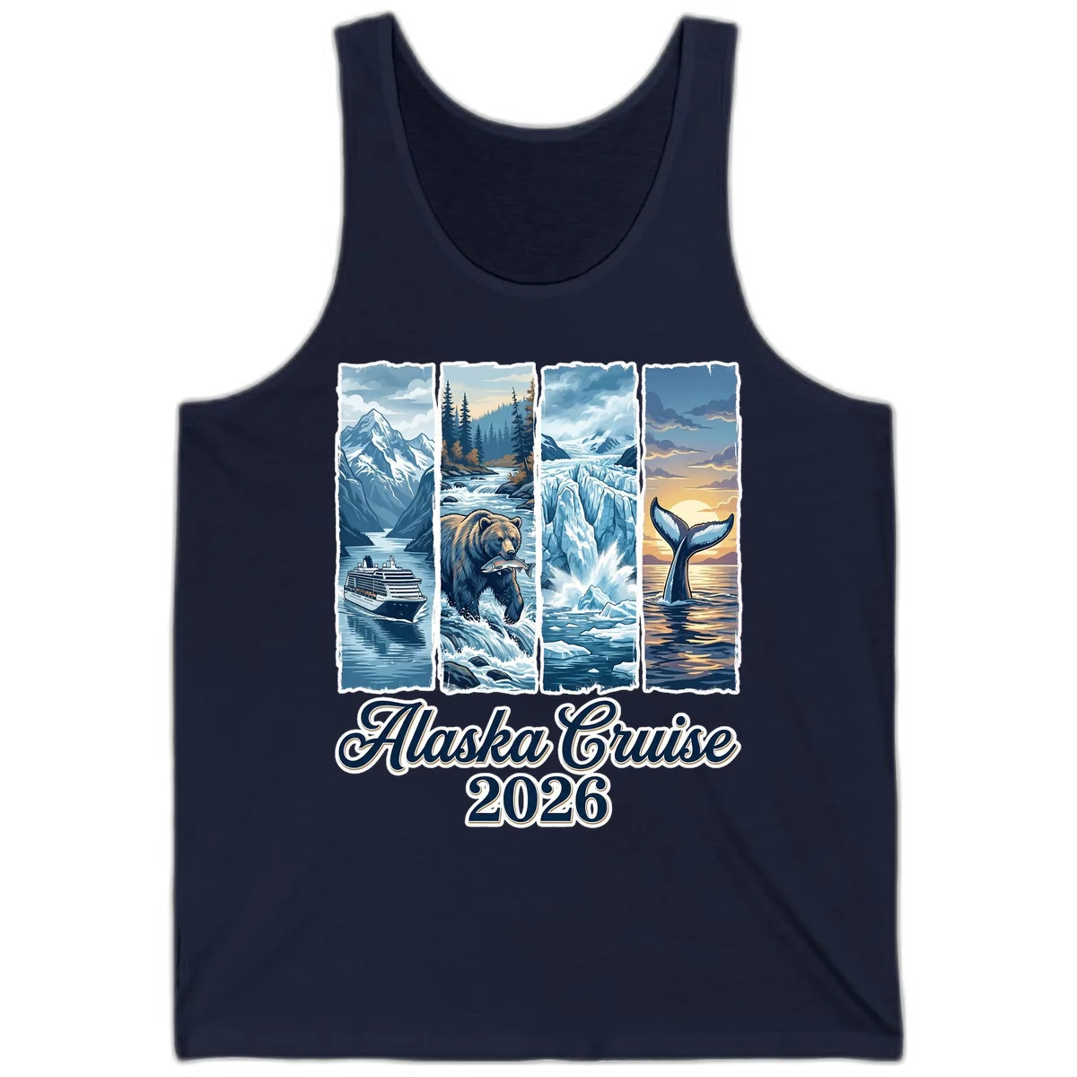Alaska Cruise 2026 Scenic Adventure Collage Tank Top in Navy