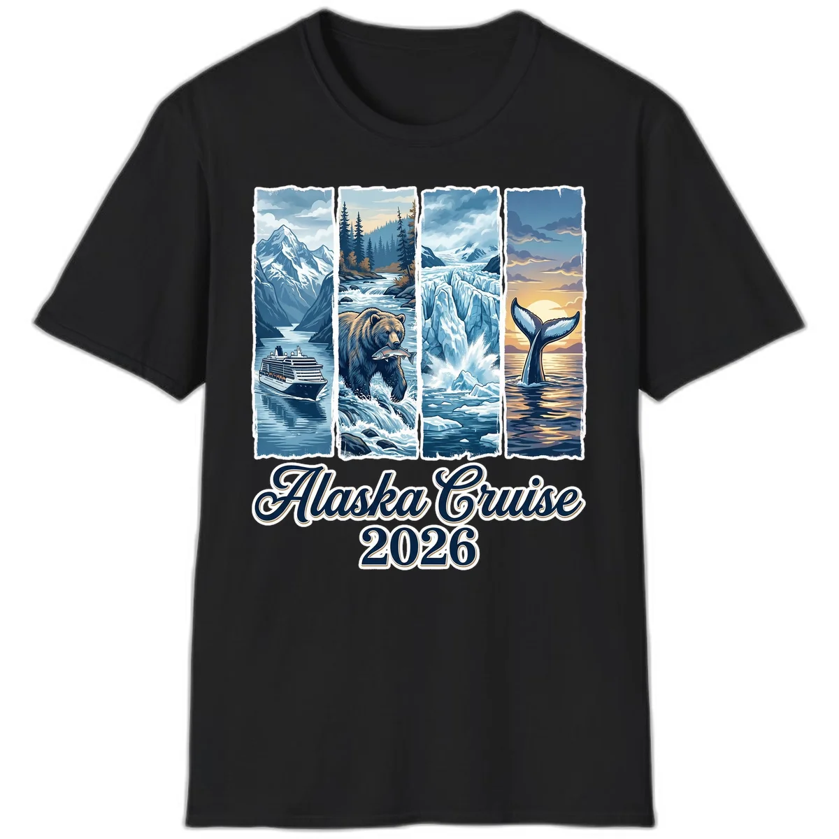 Alaska Cruise 2026 Scenic Adventure Collage T-Shirt in Black