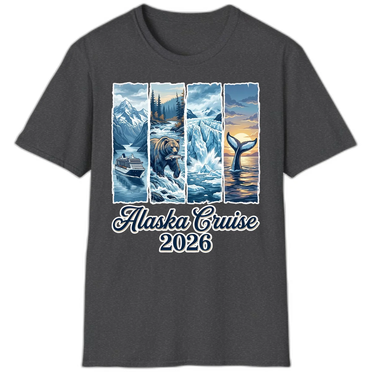 Alaska Cruise 2026 Scenic Adventure Collage T-Shirt in Dark Heather