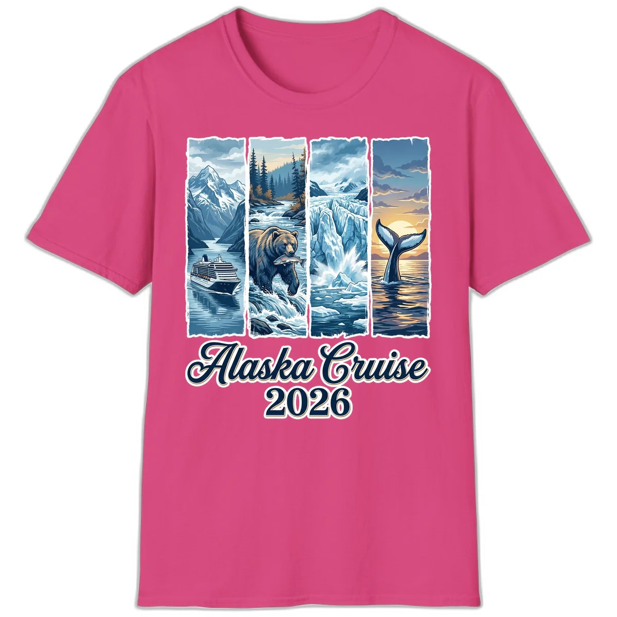 Alaska Cruise 2026 Scenic Adventure Collage T-Shirt in Heliconia