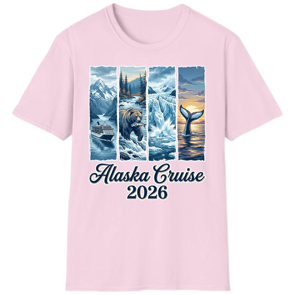 Alaska Cruise 2026 Scenic Adventure Collage T-Shirt in Light Pink