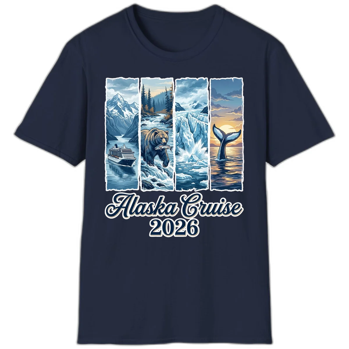 Alaska Cruise 2026 Scenic Adventure Collage T-Shirt in Navy