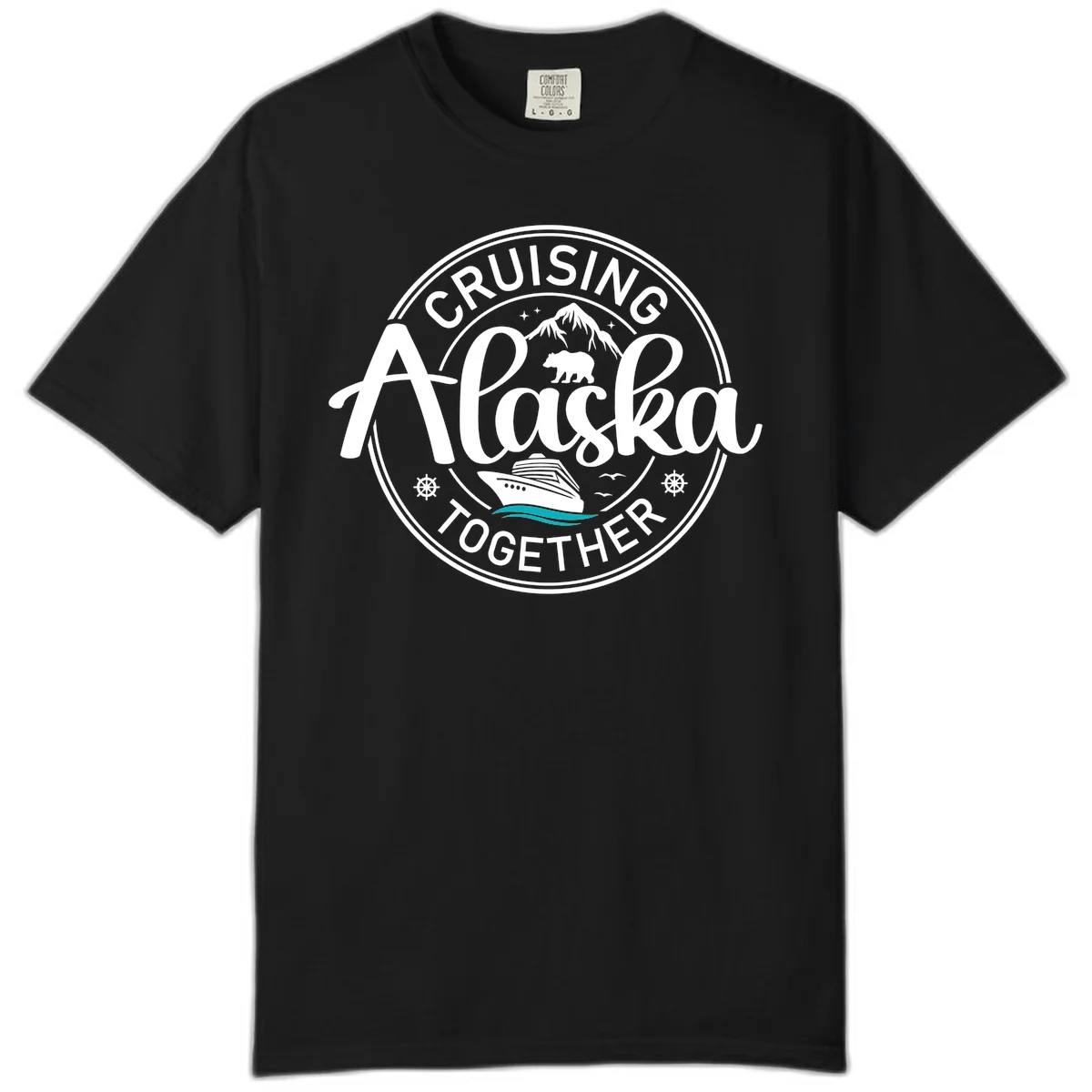 Cruisin' Alaska Together Scenic Badge Comfort Color Tee in Black
