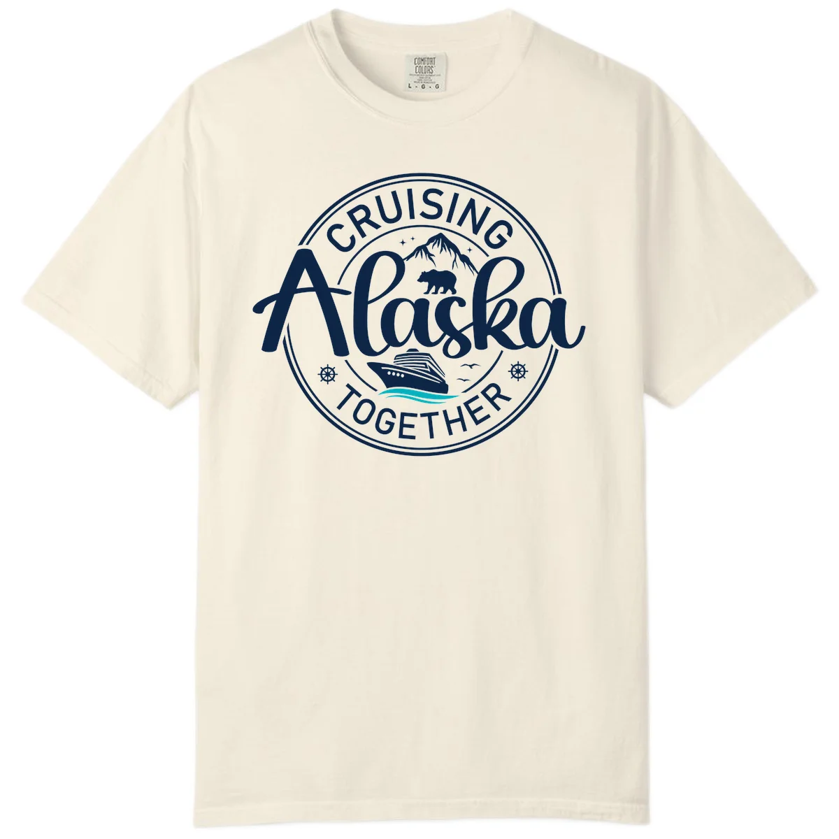 Cruisin' Alaska Together Scenic Badge Comfort Color Tee in Ivory