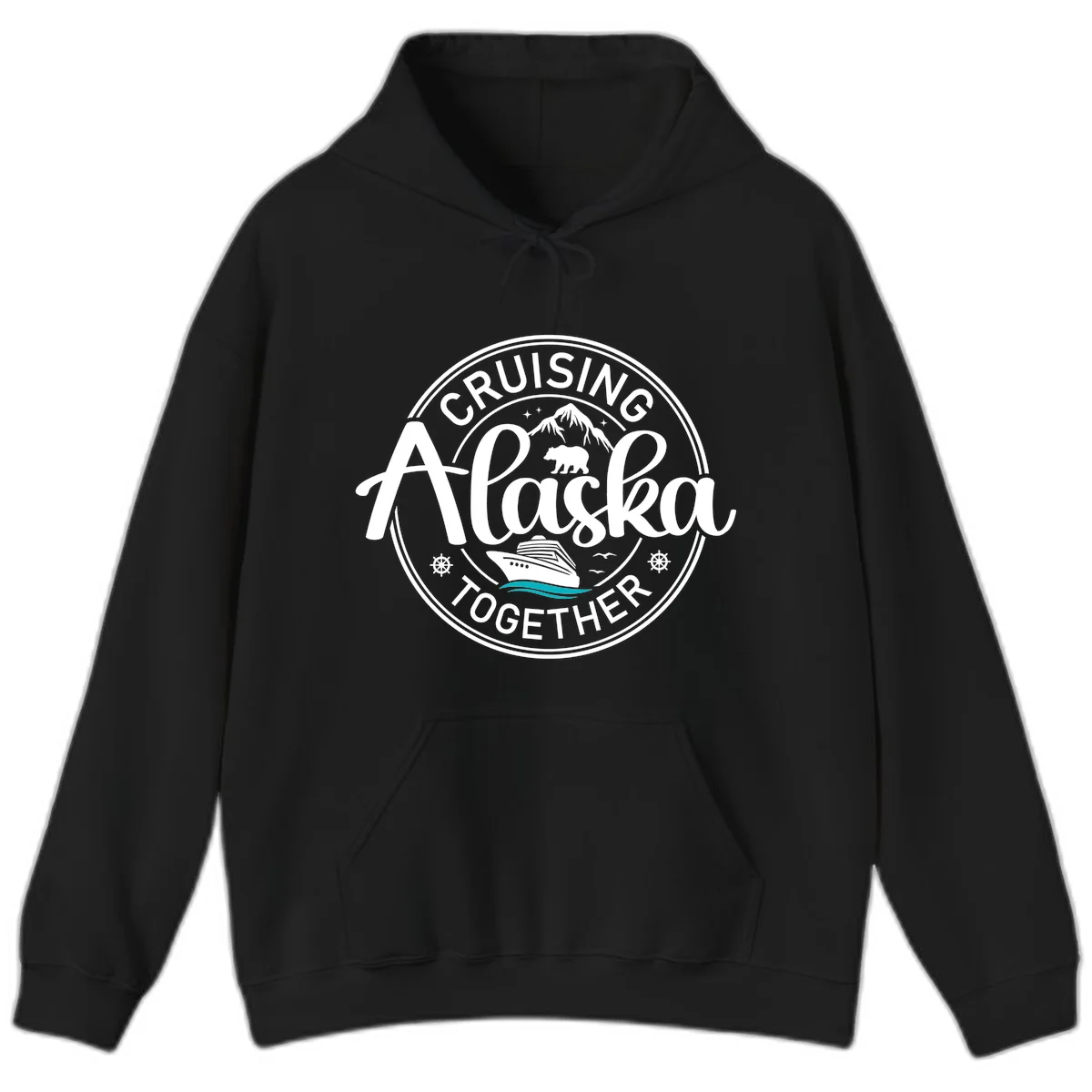 Cruisin' Alaska Together Scenic Badge Hoodie in Black