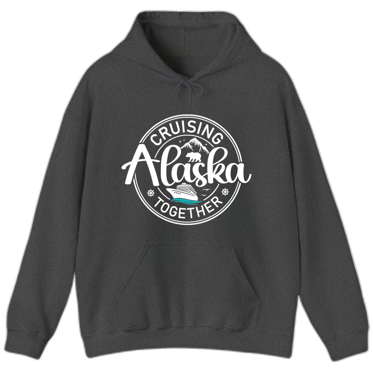 Cruisin' Alaska Together Scenic Badge Hoodie in Dark Heather