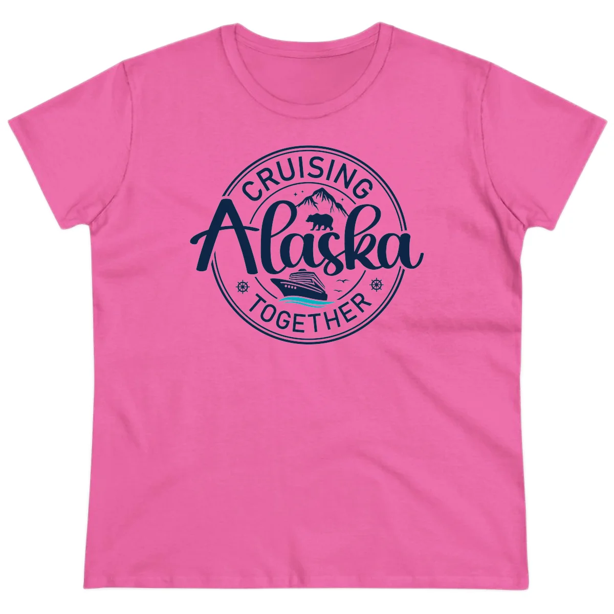Cruisin' Alaska Together Scenic Badge Ladies Tee in Azalea