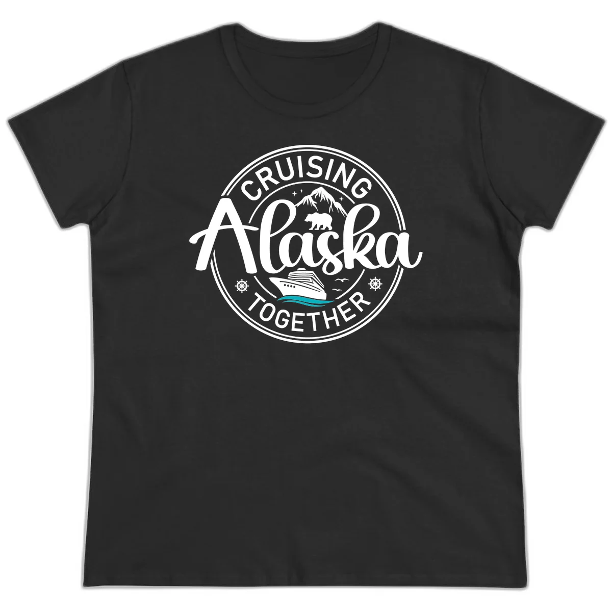 Cruisin' Alaska Together Scenic Badge Ladies Tee in Black