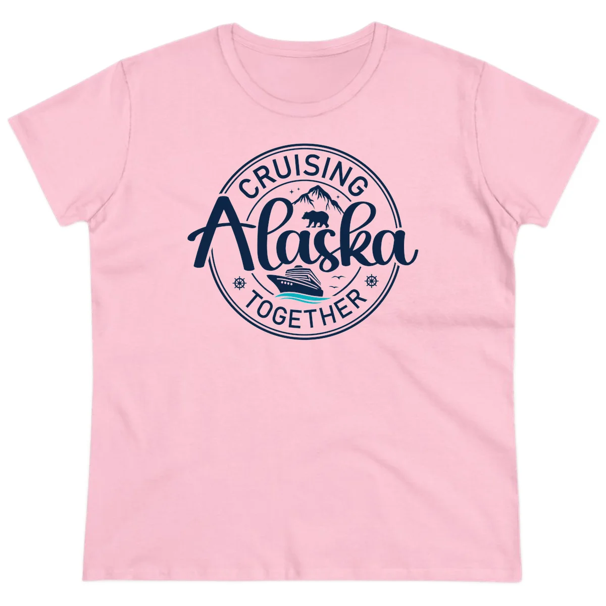 Cruisin' Alaska Together Scenic Badge Ladies Tee in Light Pink