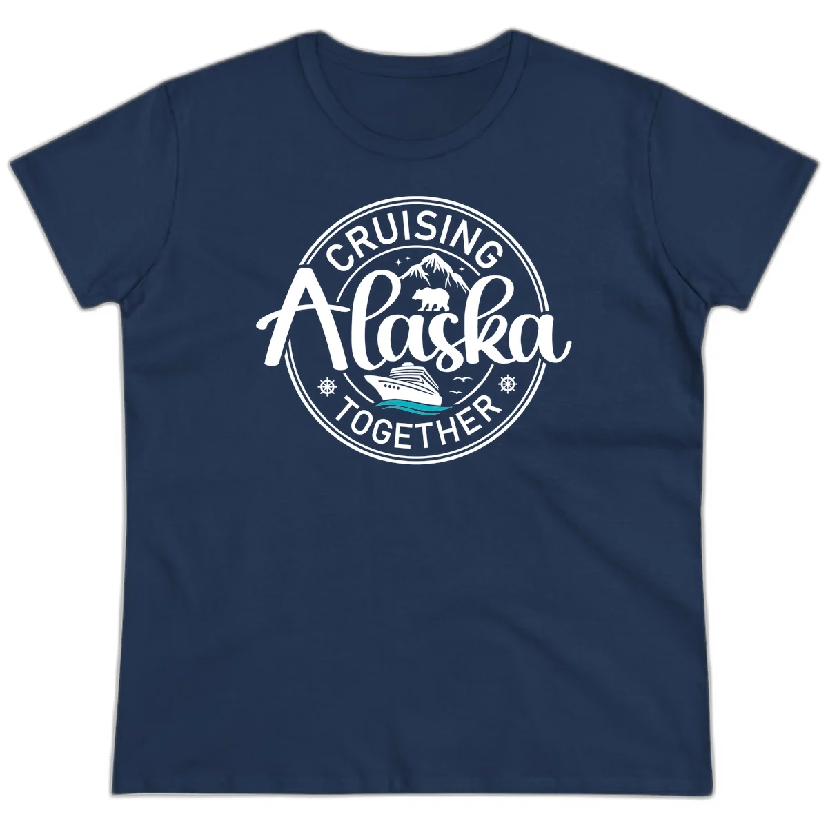 Cruisin' Alaska Together Scenic Badge Ladies Tee in Navy