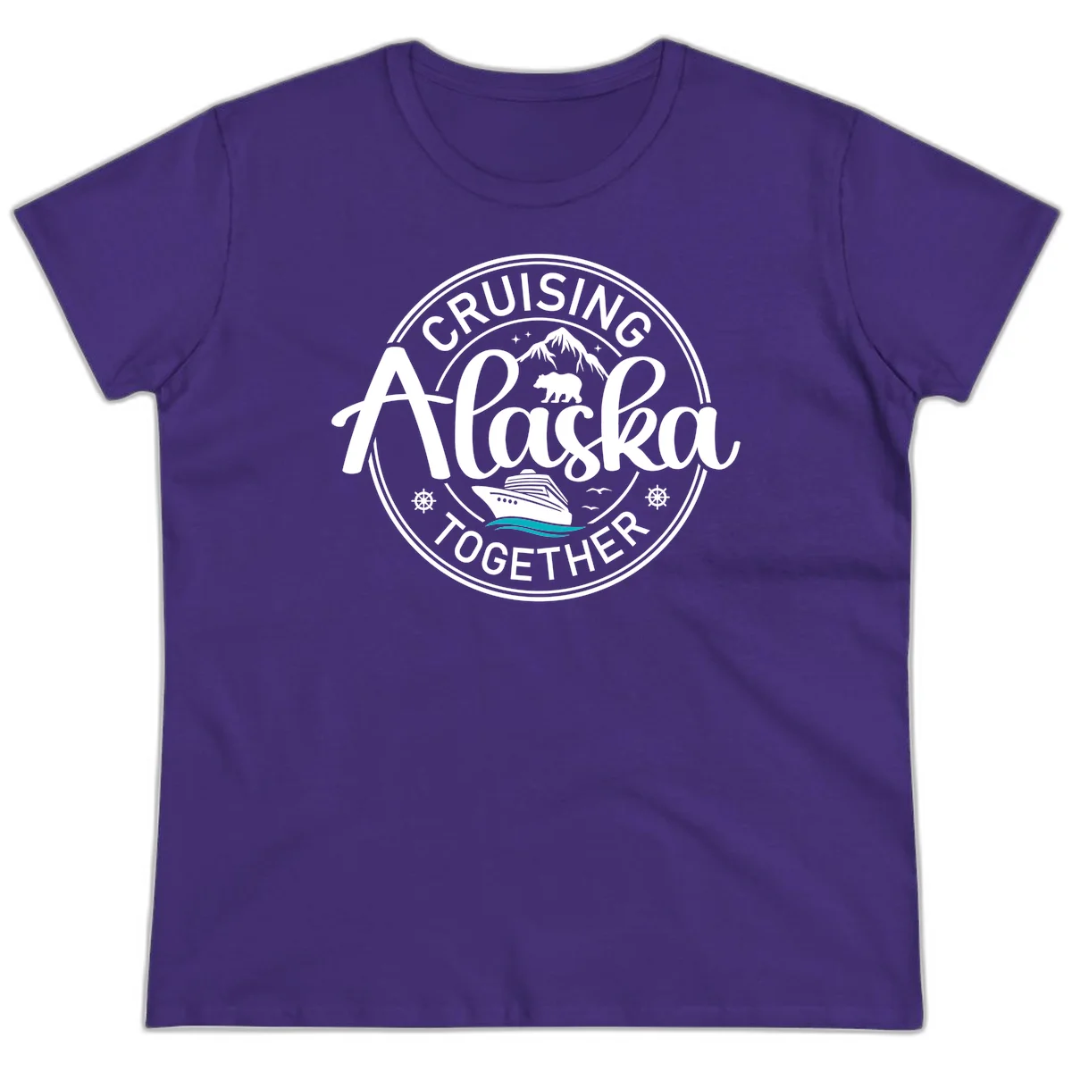 Cruisin' Alaska Together Scenic Badge Ladies Tee in Purple
