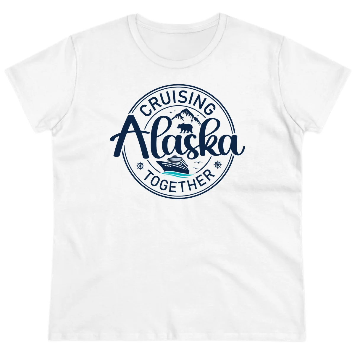 Cruisin' Alaska Together Scenic Badge Ladies Tee in White
