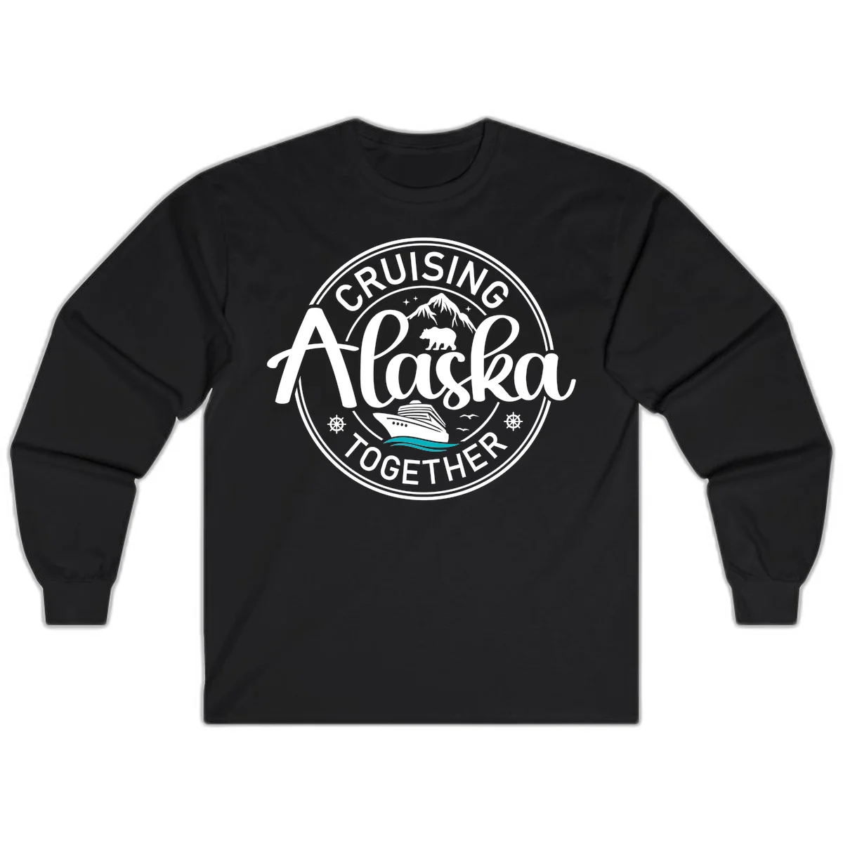 Cruisin' Alaska Together Scenic Badge Long Sleeve Tee in Black