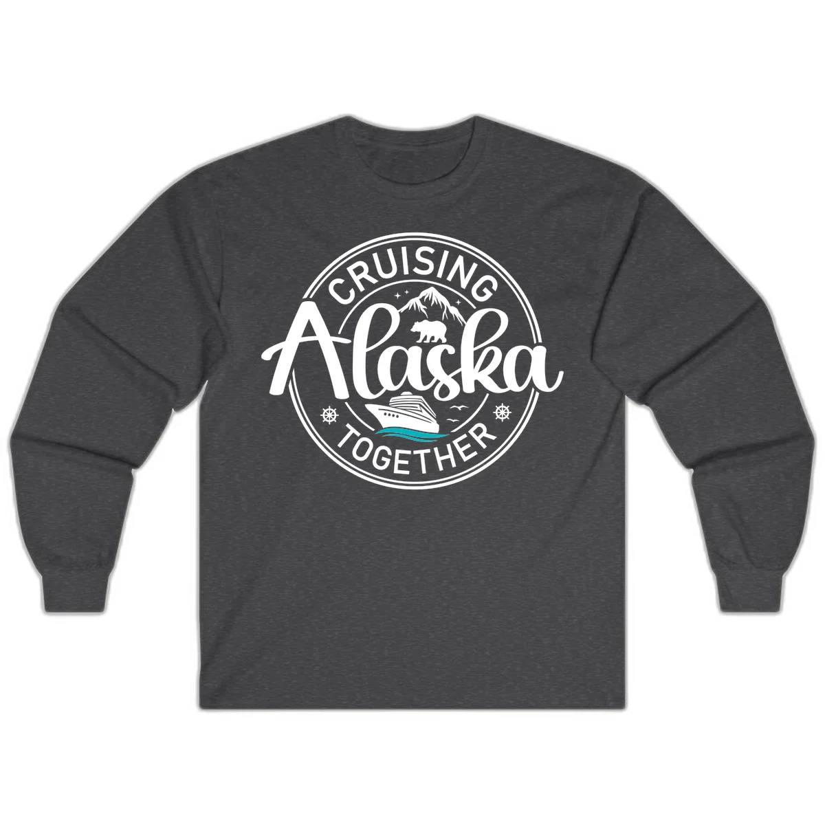Cruisin' Alaska Together Scenic Badge Long Sleeve Tee in Dark Heather