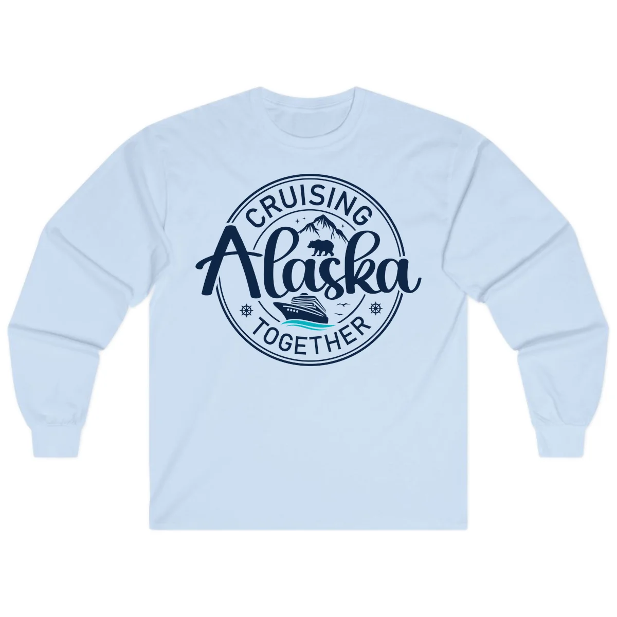 Cruisin' Alaska Together Scenic Badge Long Sleeve Tee in Light Blue