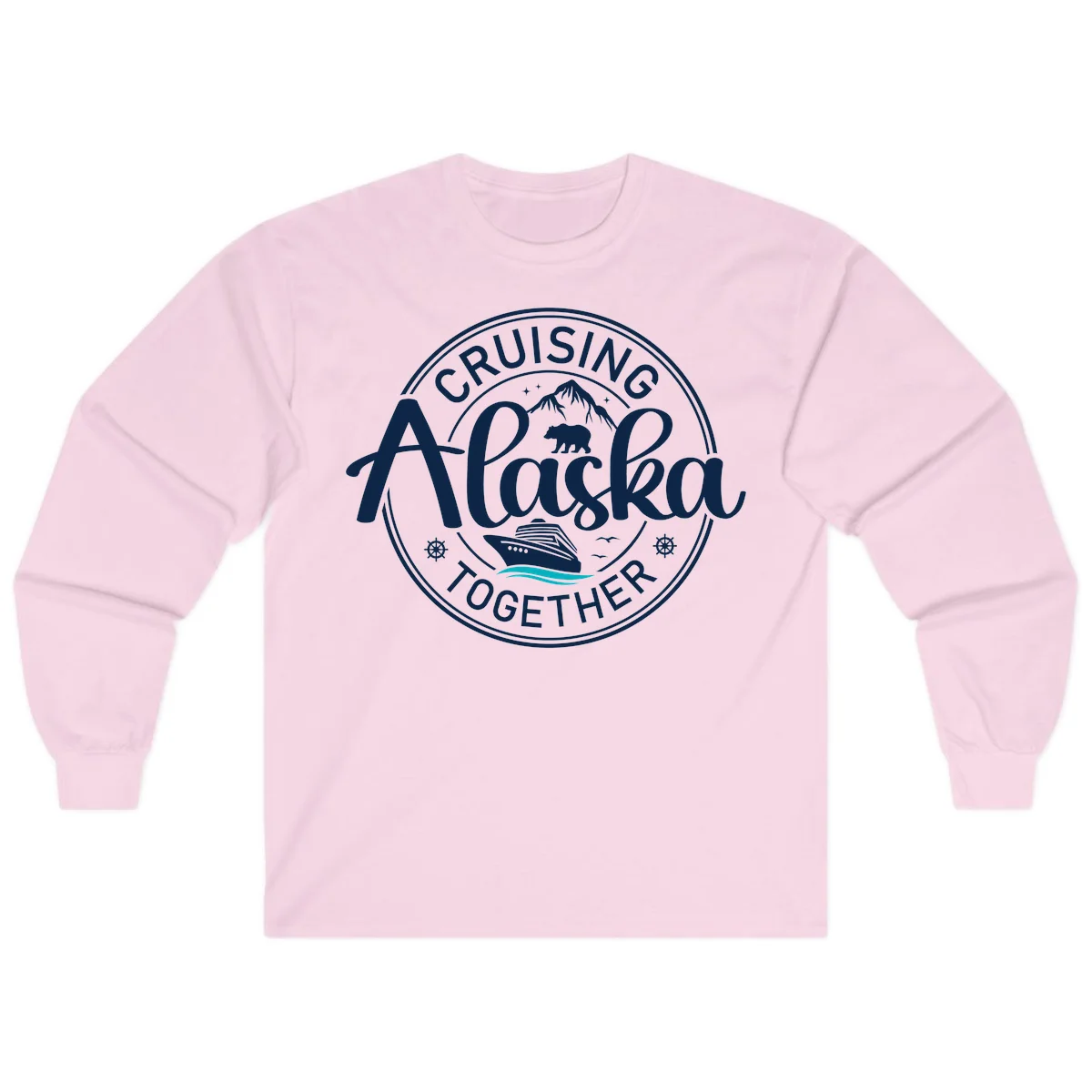 Cruisin' Alaska Together Scenic Badge Long Sleeve Tee in Light Pink