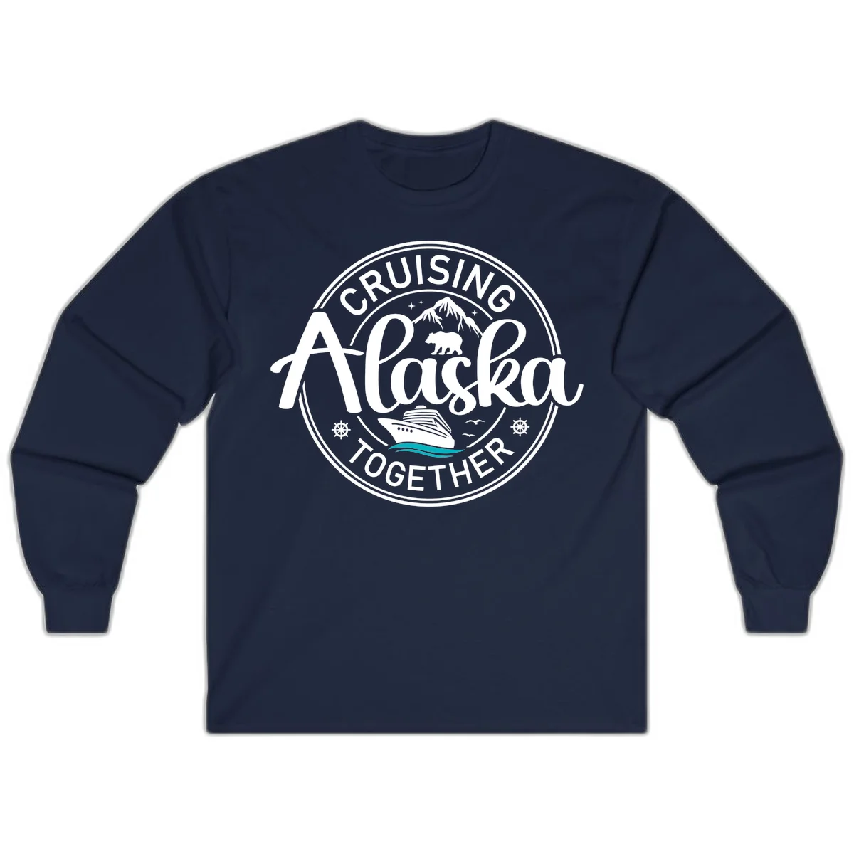 Cruisin' Alaska Together Scenic Badge Long Sleeve Tee in Navy