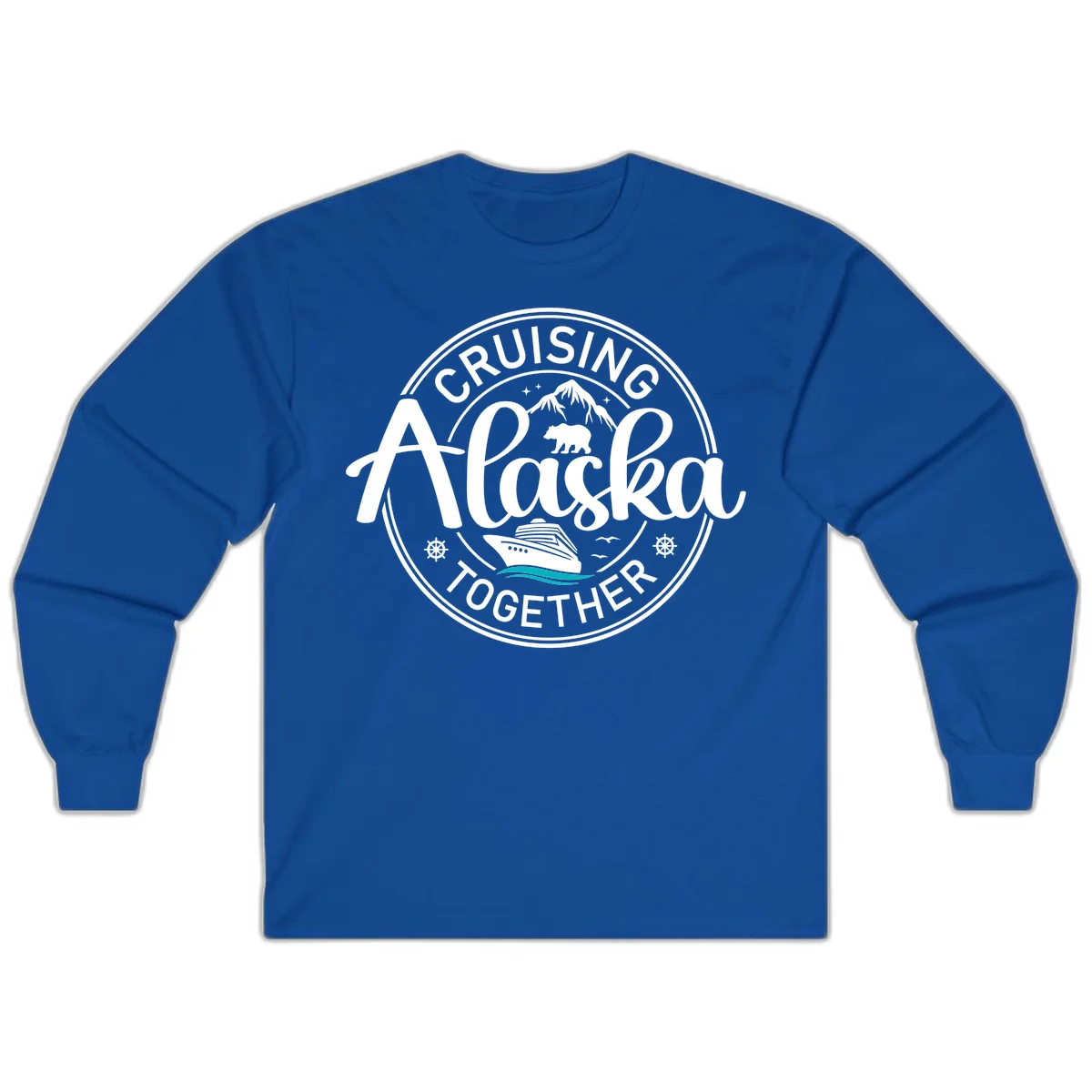 Cruisin' Alaska Together Scenic Badge Long Sleeve Tee in Royal