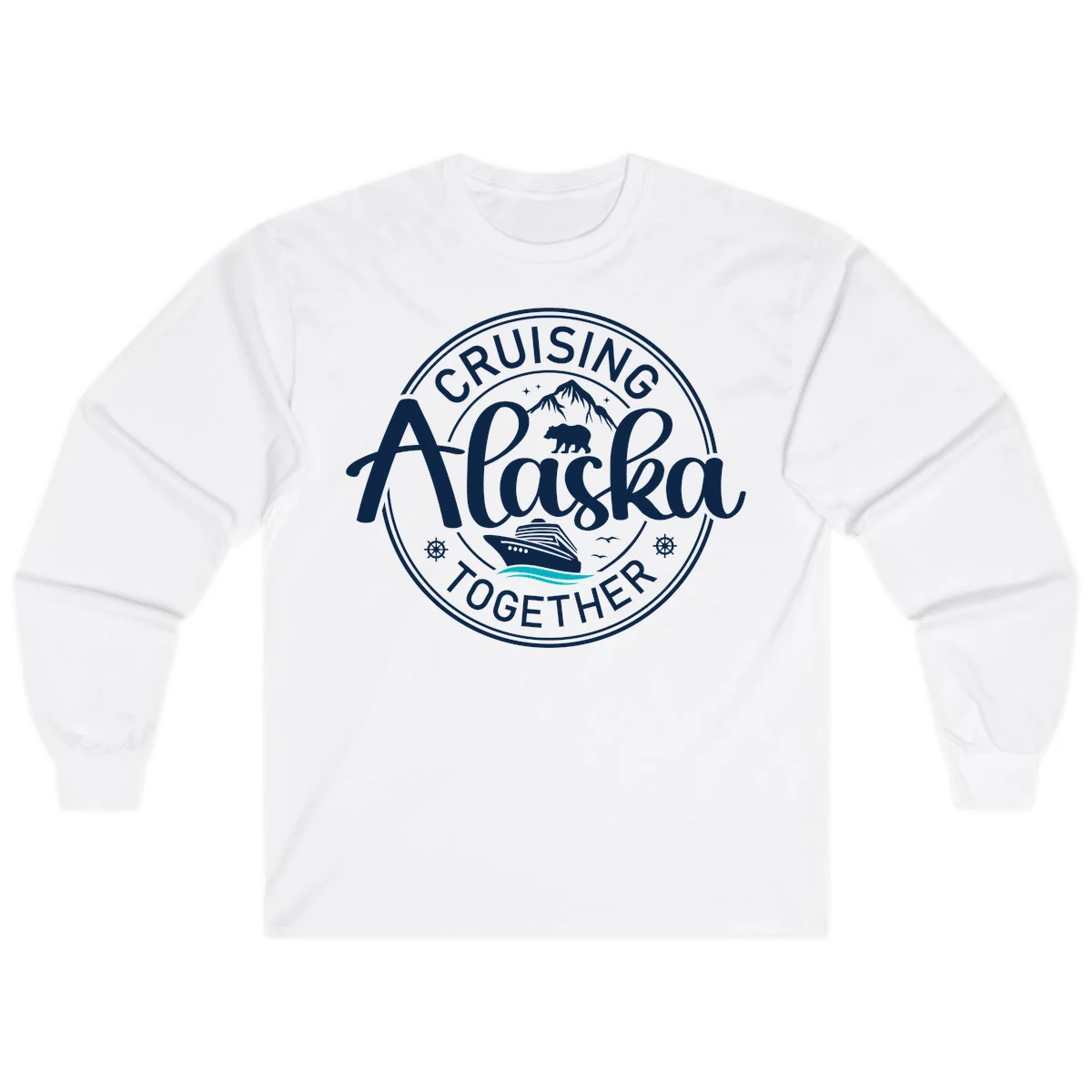 Cruisin' Alaska Together Scenic Badge Long Sleeve Tee in White