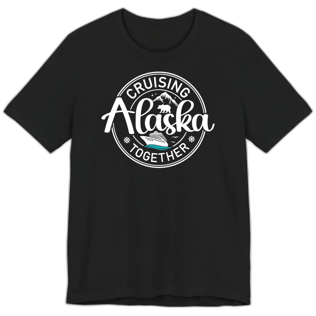 Cruisin' Alaska Together Scenic Badge Premium T-Shirt in Black