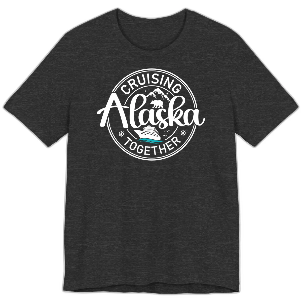 Cruisin' Alaska Together Scenic Badge Premium T-Shirt in Dark Grey Heather