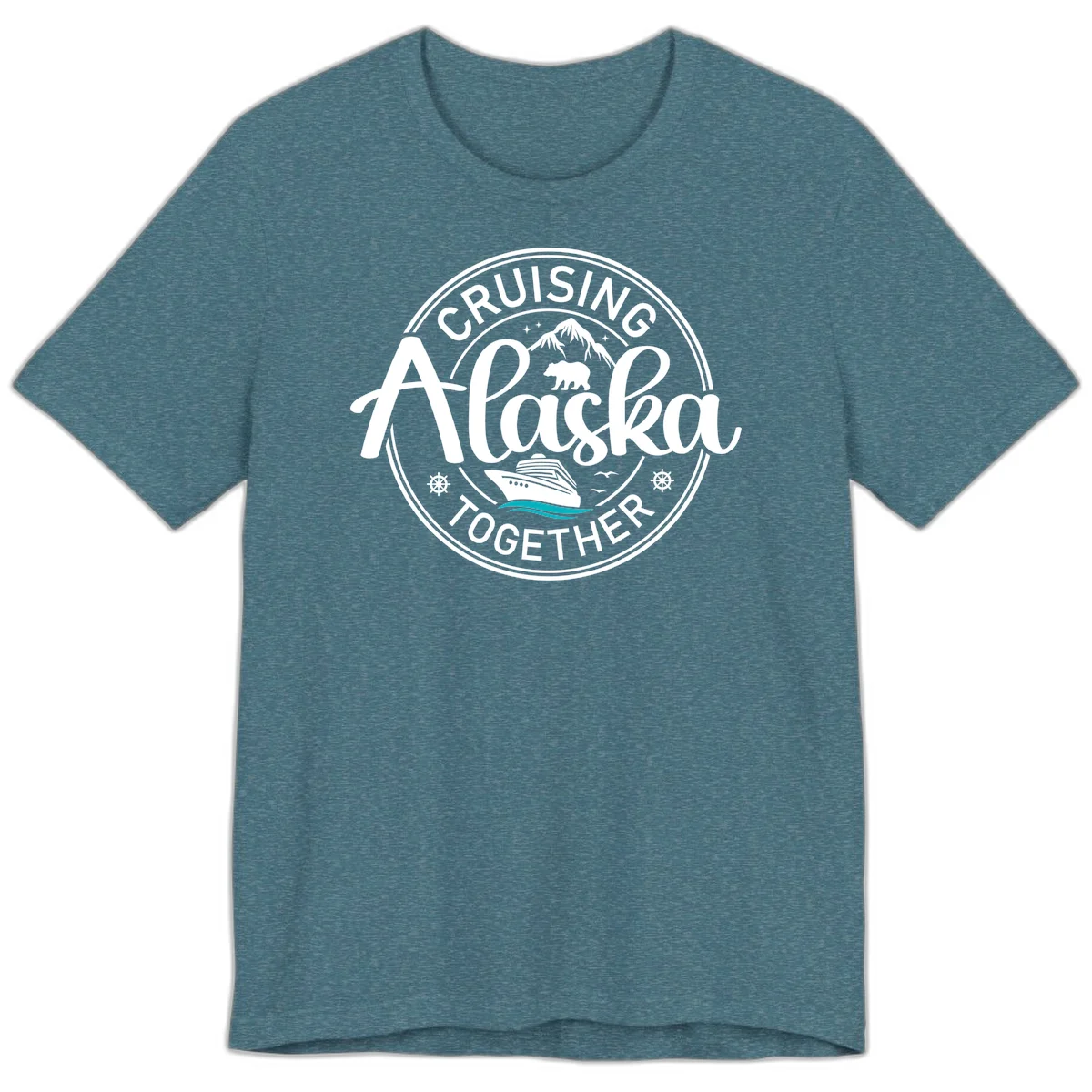 Cruisin' Alaska Together Scenic Badge Premium T-Shirt in Heather Deep Teal