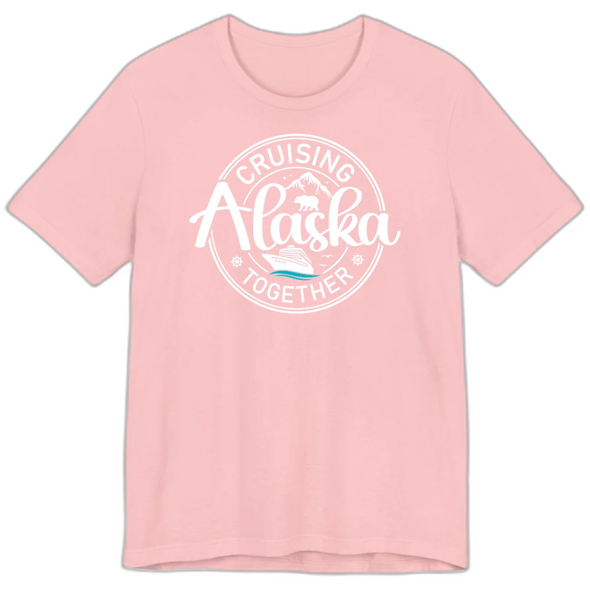 Cruisin' Alaska Together Scenic Badge Premium T-Shirt in Pink