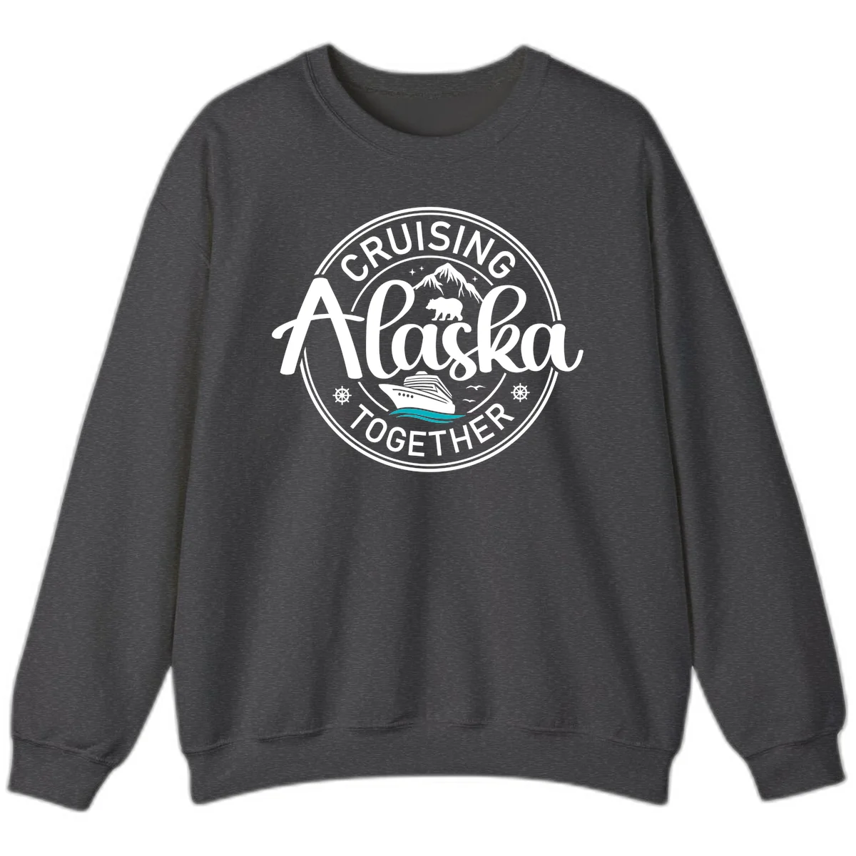 Cruisin' Alaska Together Scenic Badge Sweatshirt in Dark Heather
