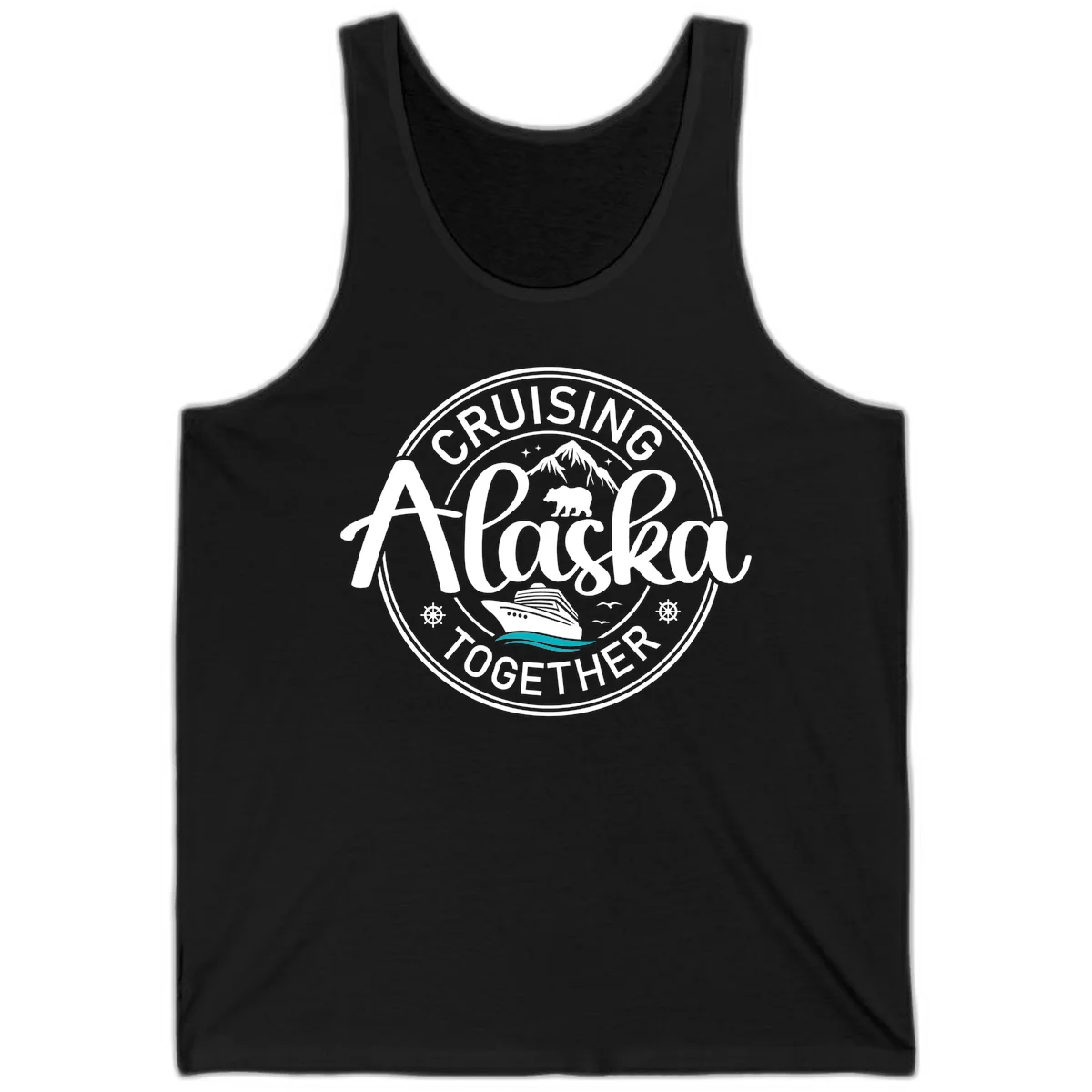 Cruisin' Alaska Together Scenic Badge Tank Top in Black