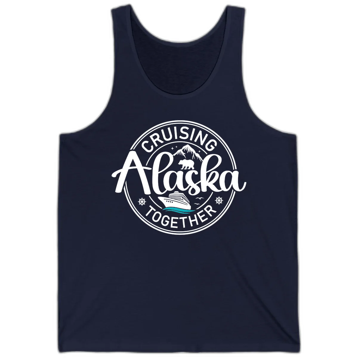 Cruisin' Alaska Together Scenic Badge Tank Top in Navy