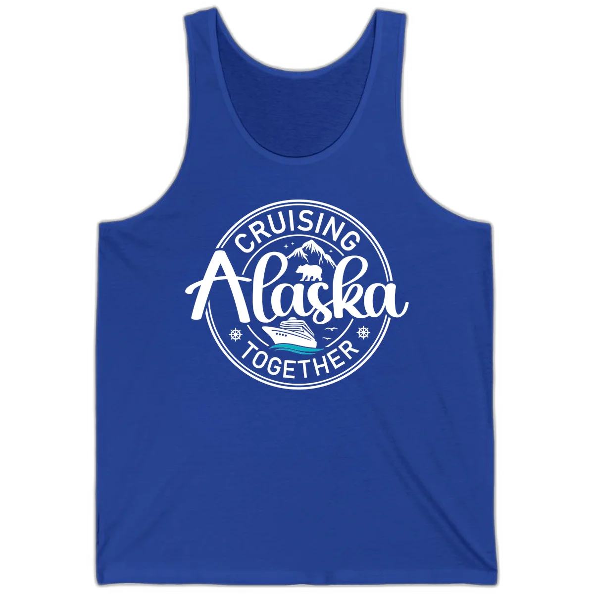 Cruisin' Alaska Together Scenic Badge Tank Top in True Royal