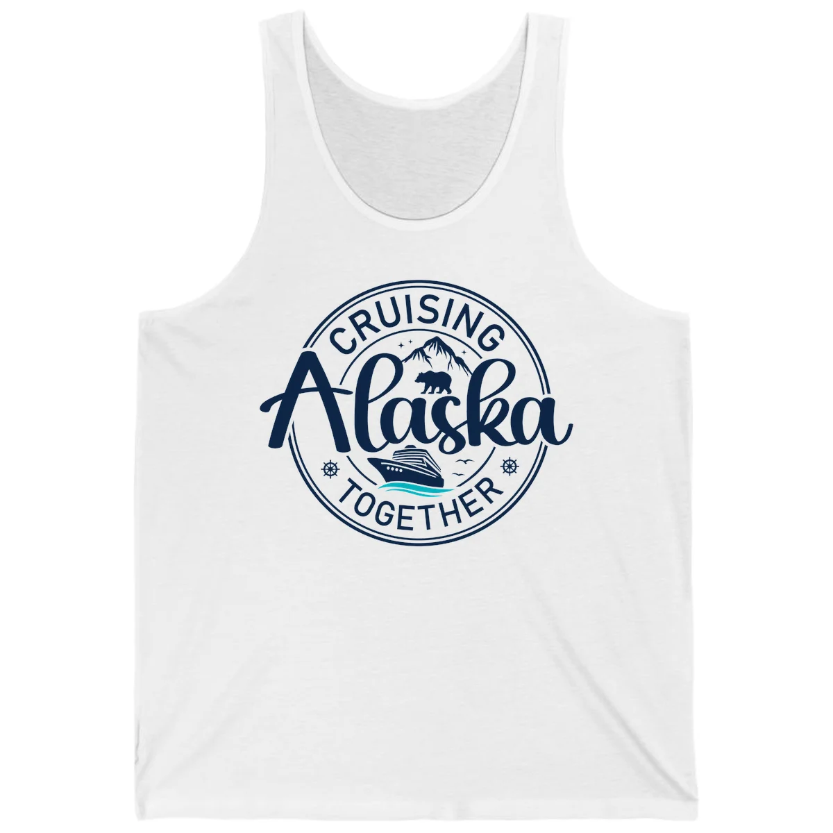 Cruisin' Alaska Together Scenic Badge Tank Top in White