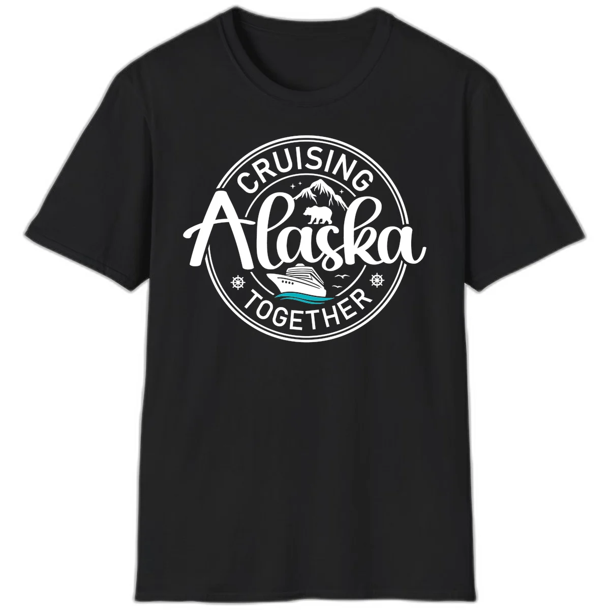 Cruisin' Alaska Together Scenic Badge T-Shirt in Black