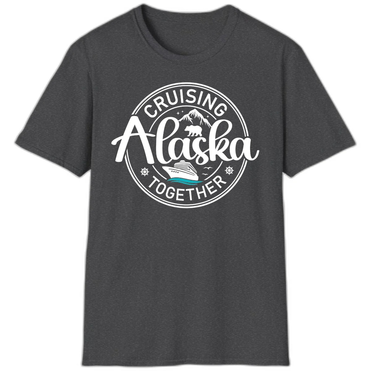 Cruisin' Alaska Together Scenic Badge T-Shirt in Dark Heather