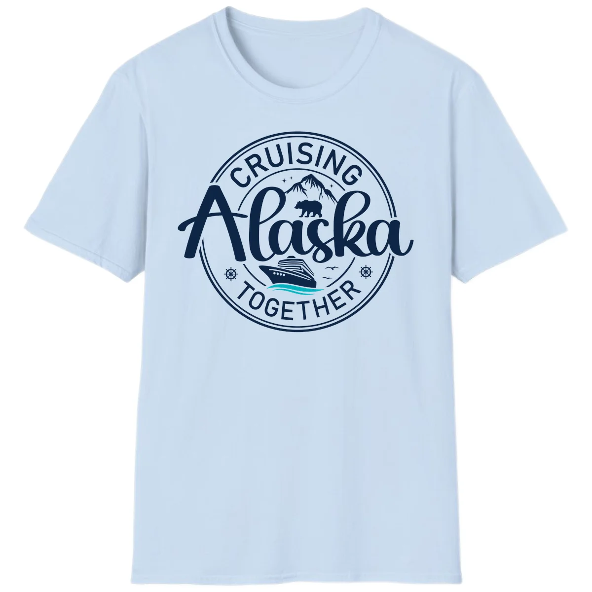 Cruisin' Alaska Together Scenic Badge T-Shirt in Light Blue