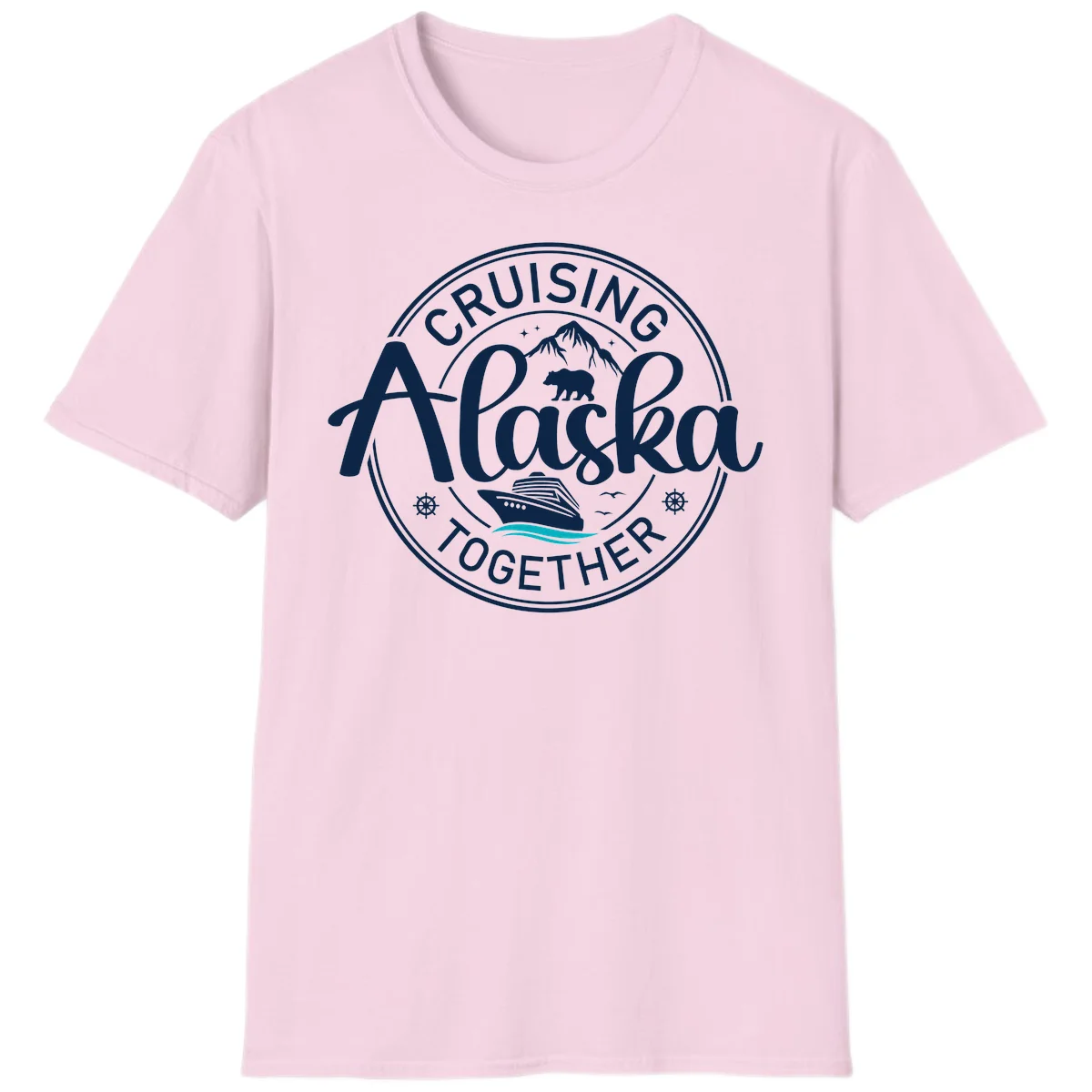 Cruisin' Alaska Together Scenic Badge T-Shirt in Light Pink