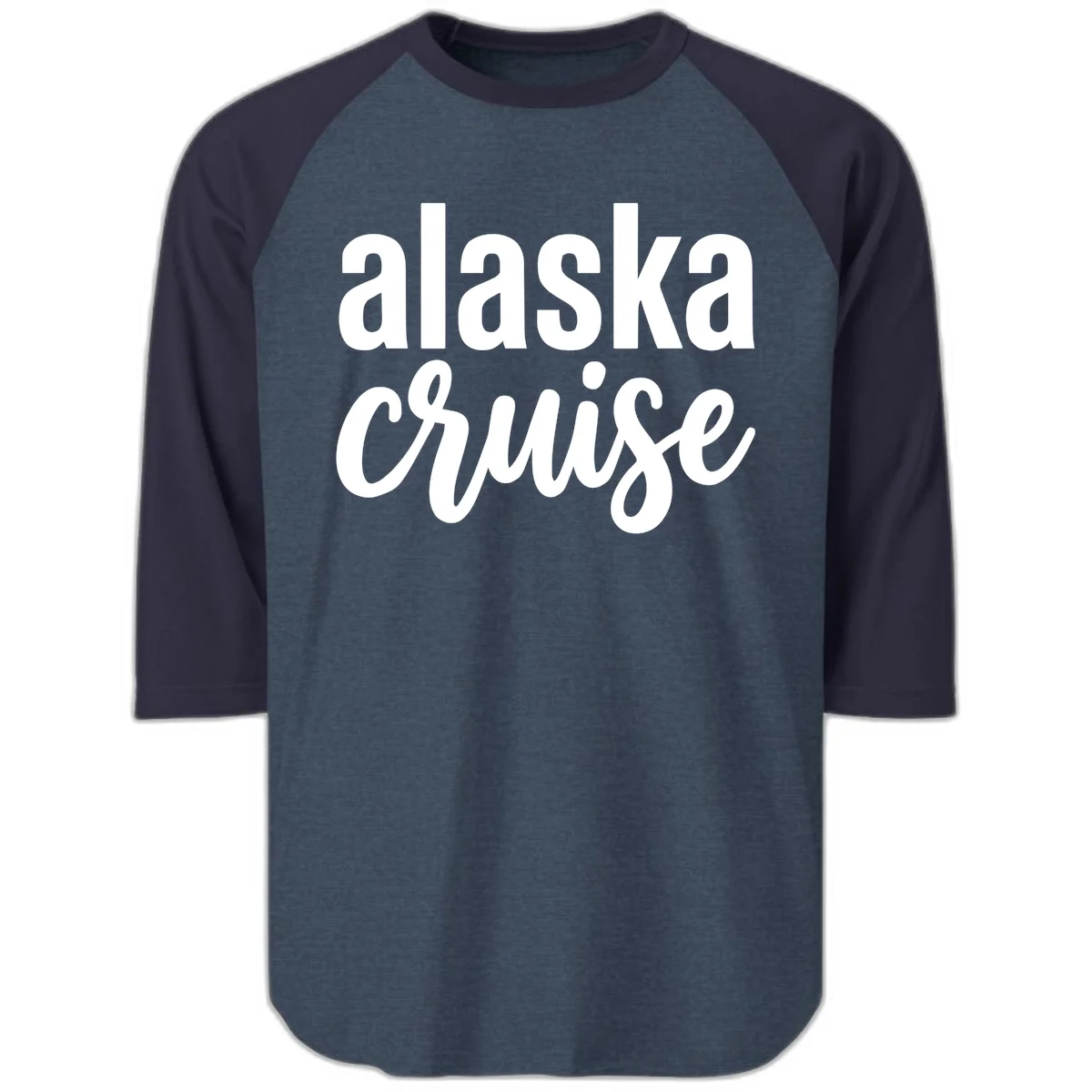 Alaska Cruise Adventure Raglan 3/4 in Heather Denim Navy
